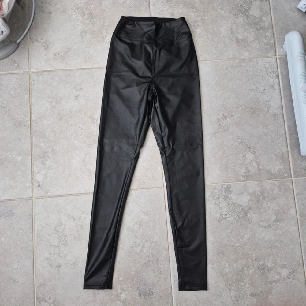 Womens Offline Black Faux Leather High Waisted Leggings